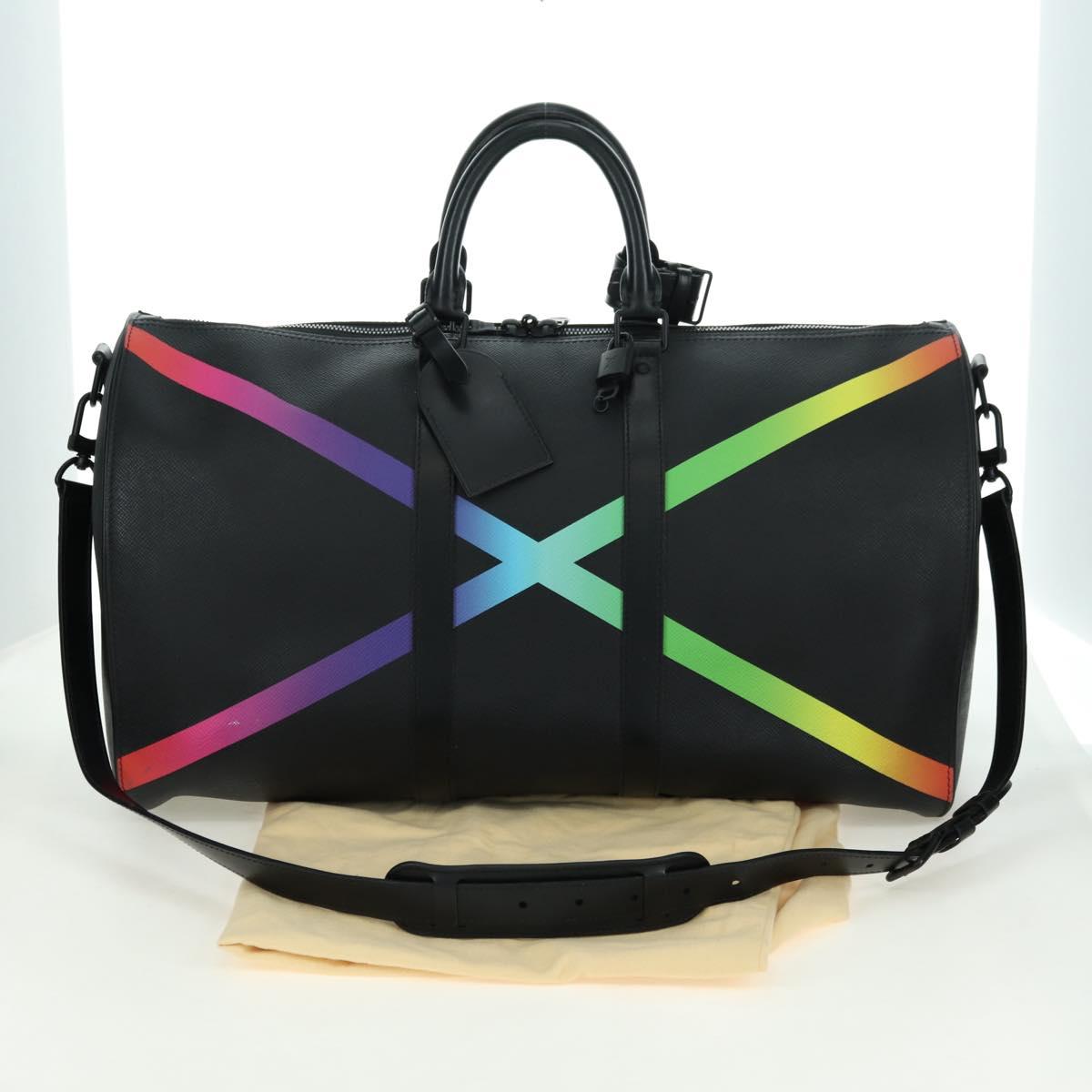 LOUIS VUITTON Taiga Rainbow Keepall Bandouliere 50 Bag Black M30345 Auth 179178V