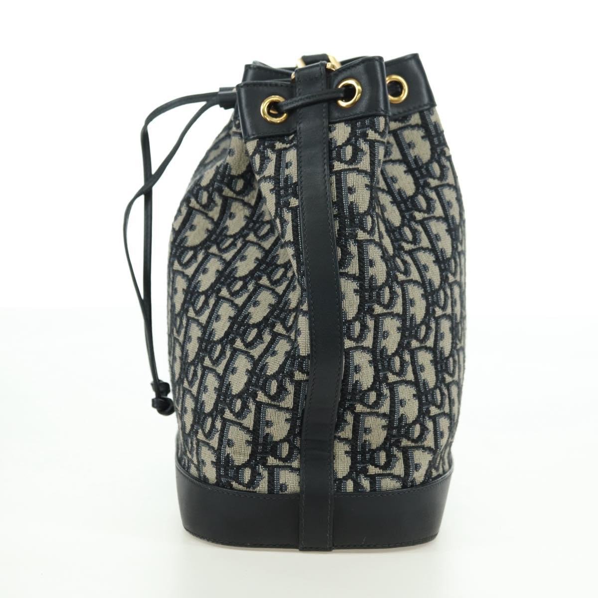 Christian Dior Trotter Canvas Chain Shoulder Bag Navy Gold Auth 179181V