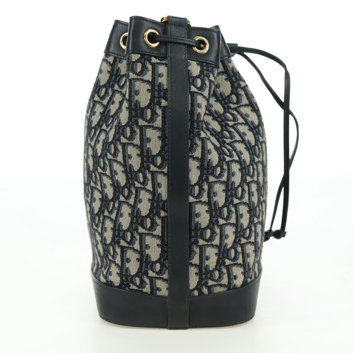 Christian Dior Trotter Canvas Chain Shoulder Bag Navy Gold Auth 179181V