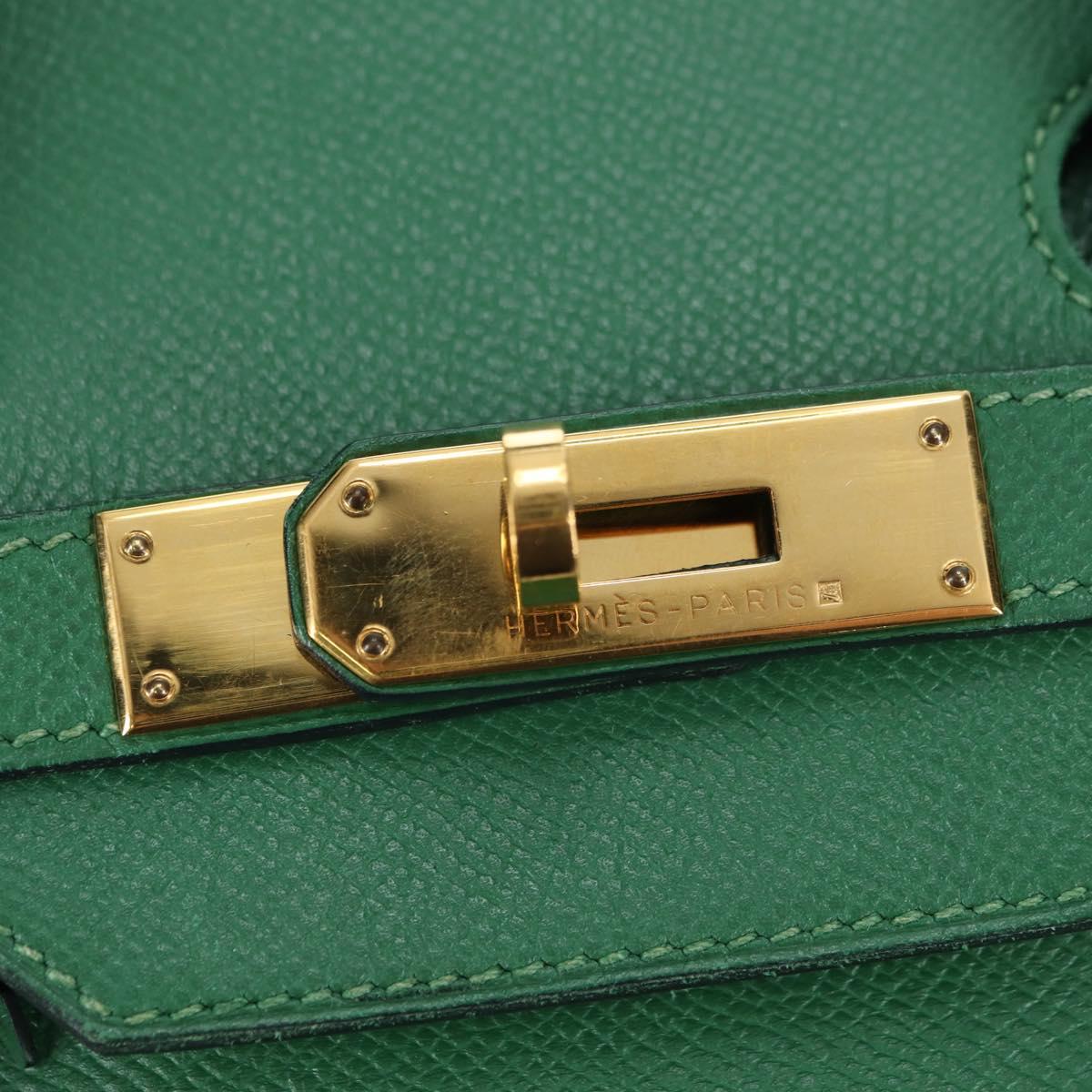 HERMES Birkin 35 Hand Bag Leather Green Gold Auth 179183SAM