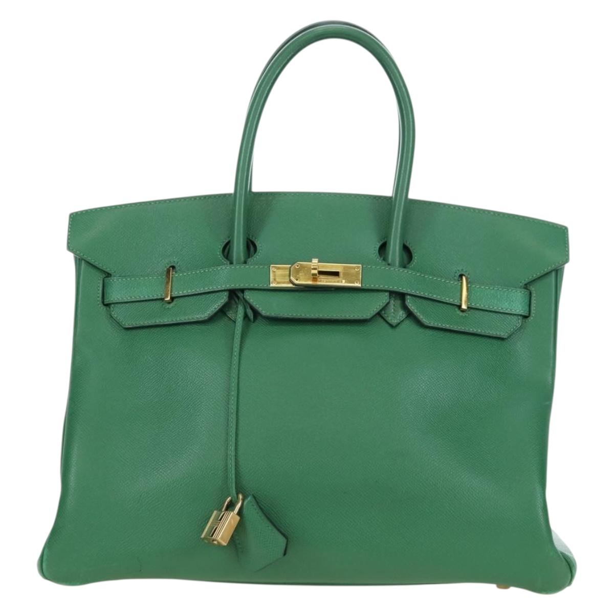 HERMES Birkin 35 Hand Bag Leather Green Gold Auth 179183SAM