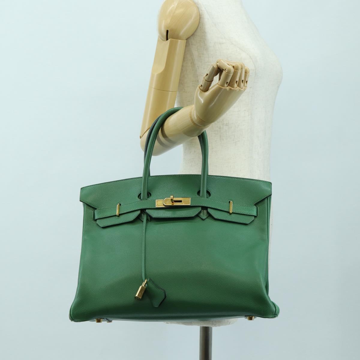 HERMES Birkin 35 Hand Bag Leather Green Gold Auth 179183SAM