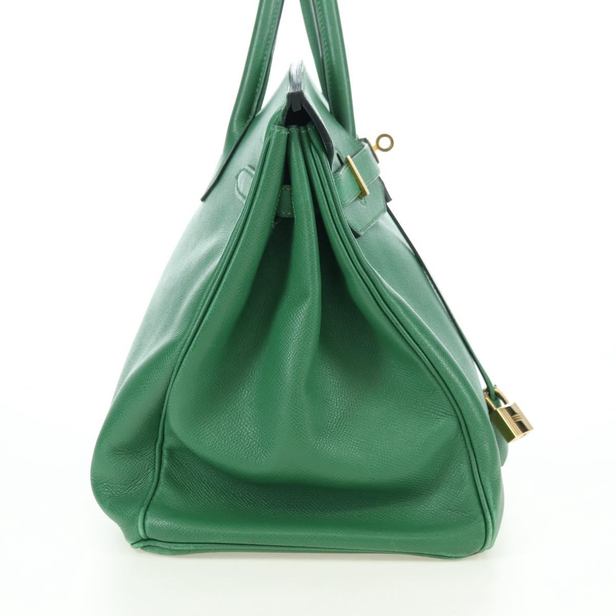 HERMES Birkin 35 Hand Bag Leather Green Gold Auth 179183SAM
