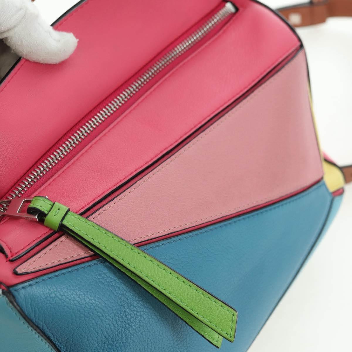 LOEWE Puzzle Bag Small Hand Bag Leather 2way Multicolor Silver Auth 179185SV