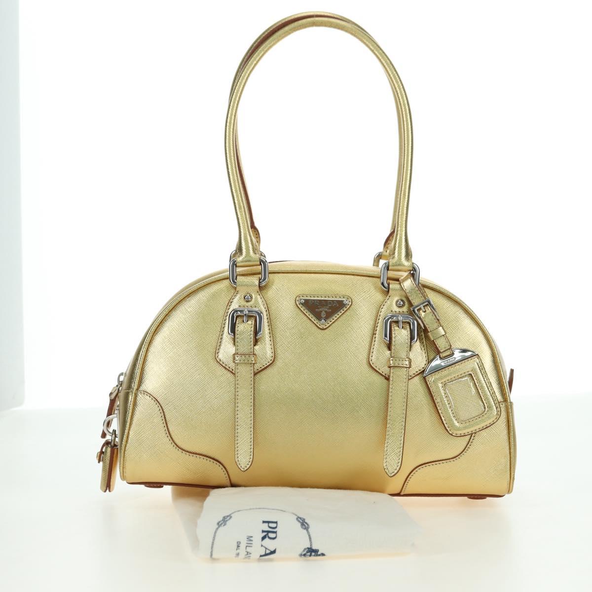 PRADA Hand Bag Safiano leather Gold Auth 179187SV