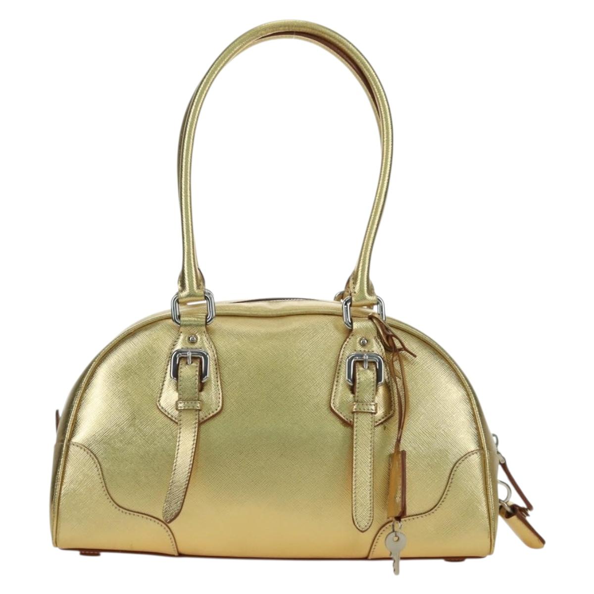 PRADA Hand Bag Safiano leather Gold Auth 179187SV