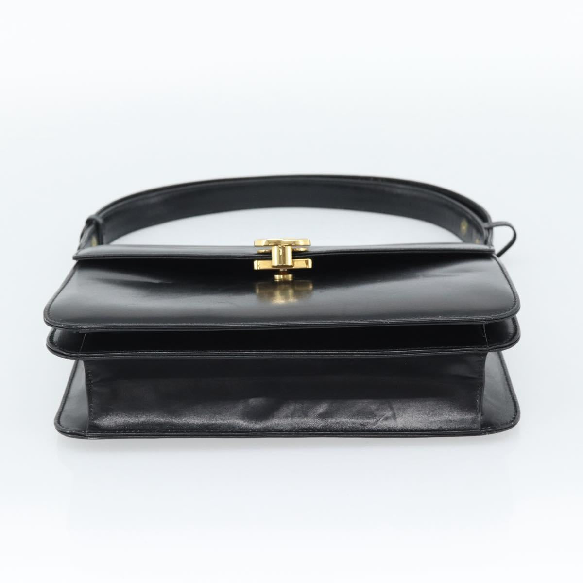 GUCCI Shoulder Bag Leather Black Gold Auth 179201A