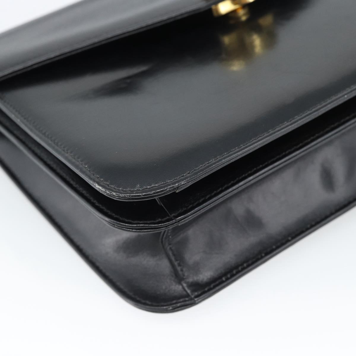 GUCCI Shoulder Bag Leather Black Gold Auth 179201A