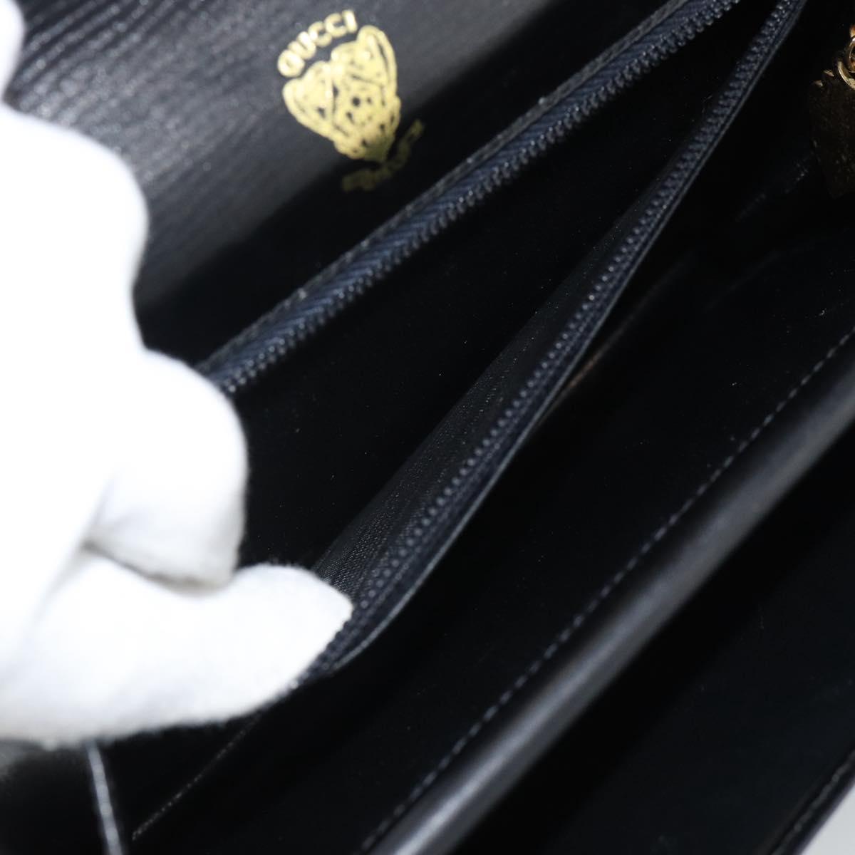 GUCCI Shoulder Bag Leather Black Gold Auth 179201A