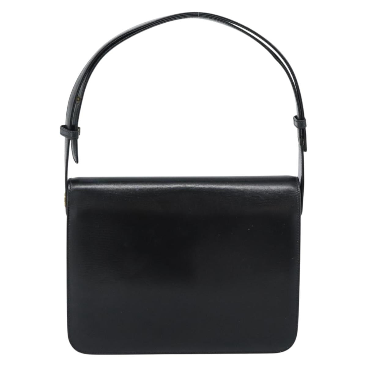 GUCCI Shoulder Bag Leather Black Gold Auth 179201A