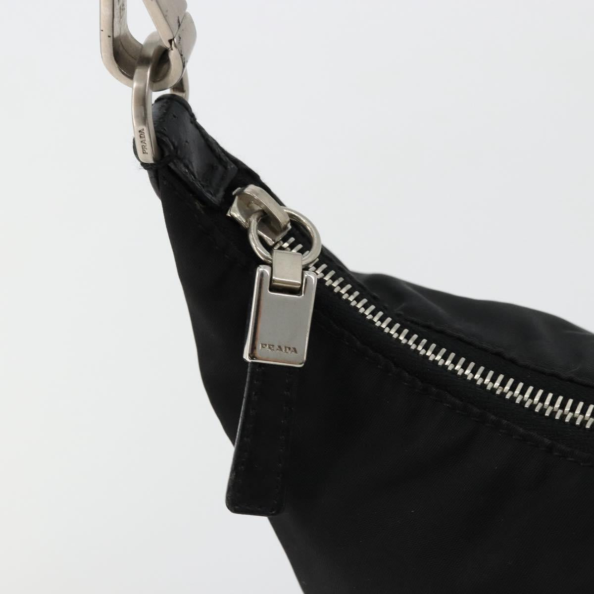 PRADA Shoulder Bag Nylon Black Silver Auth 179204A