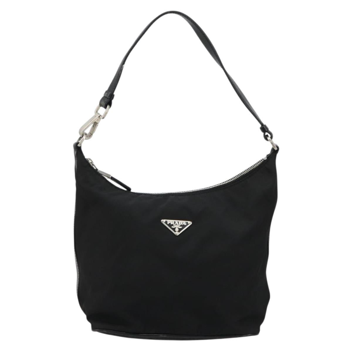 PRADA Shoulder Bag Nylon Black Silver Auth 179204A
