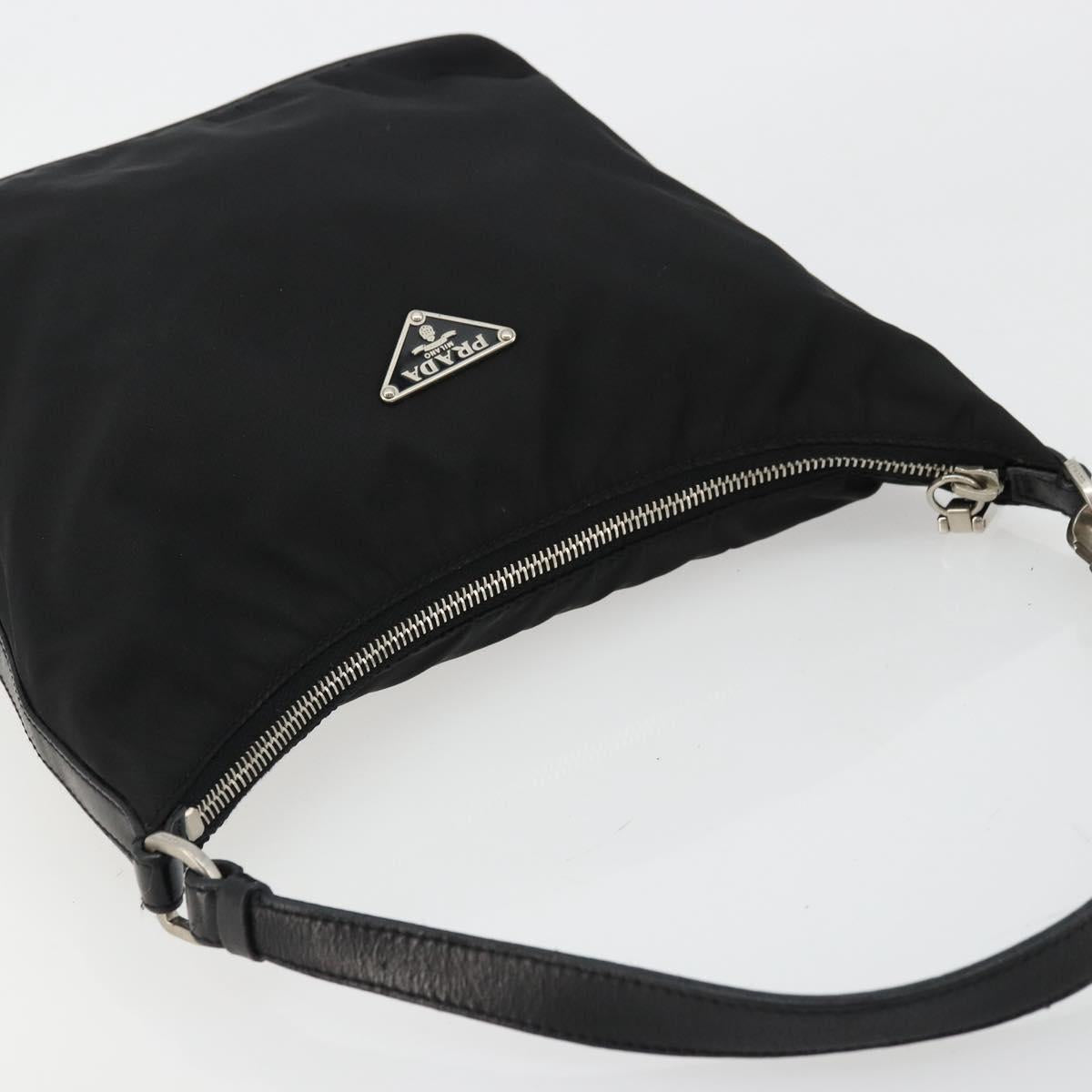 PRADA Shoulder Bag Nylon Black Silver Auth 179204A