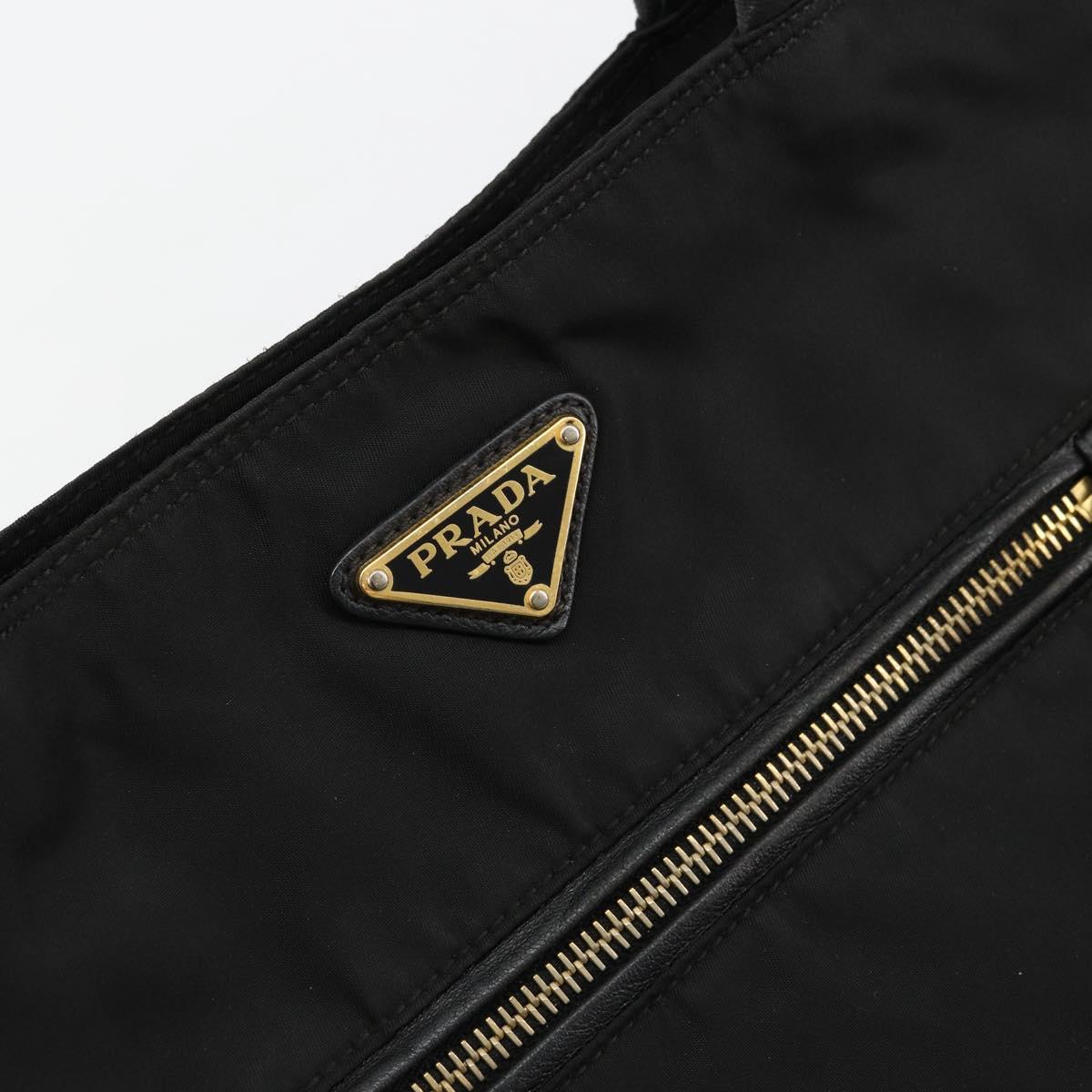 PRADA Tote Bag Nylon Black Gold Auth 179207