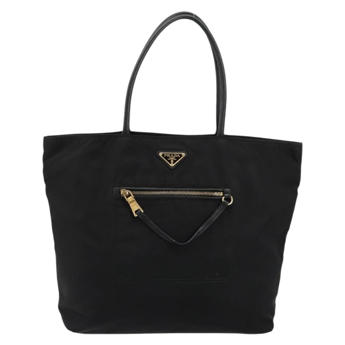 PRADA Tote Bag Nylon Black Gold Auth 179207