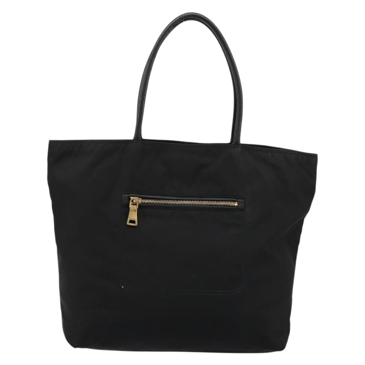 PRADA Tote Bag Nylon Black Gold Auth 179207