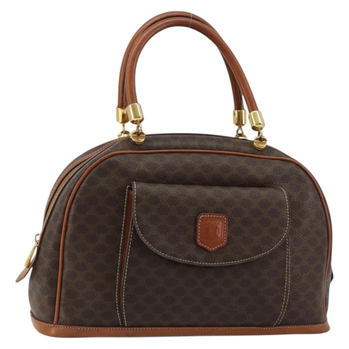 CELINE Macadam Canvas Hand Bag PVC Leather Gold Brown Auth 179210A