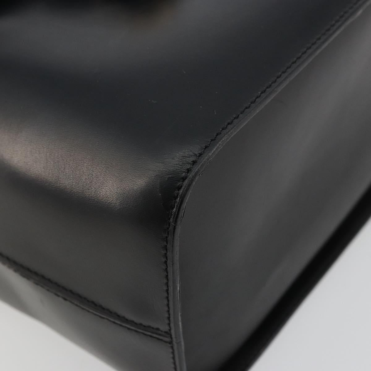 CELINE Vanity Cosmetic Pouch Leather Black Gold Auth 179213