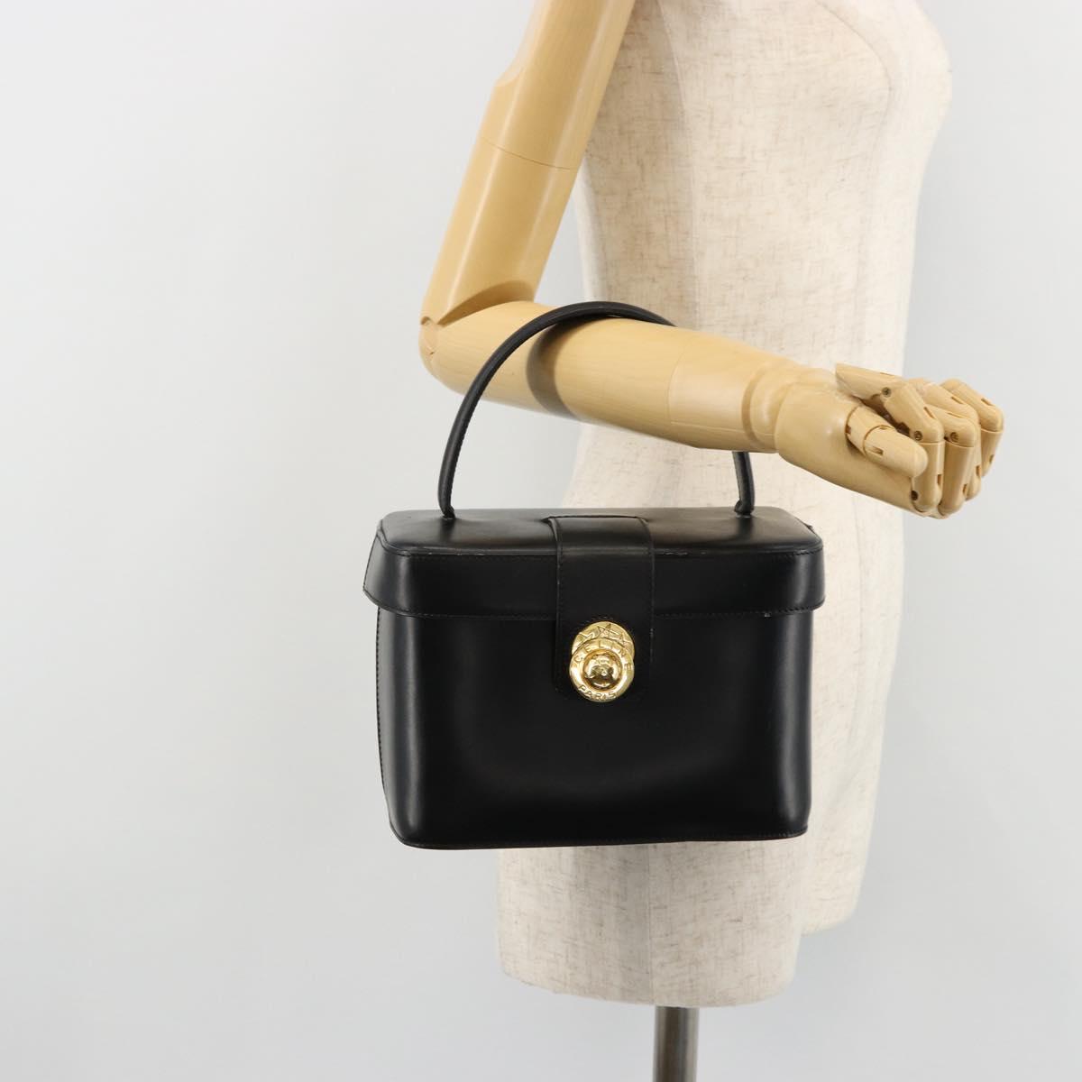 CELINE Vanity Cosmetic Pouch Leather Black Gold Auth 179213
