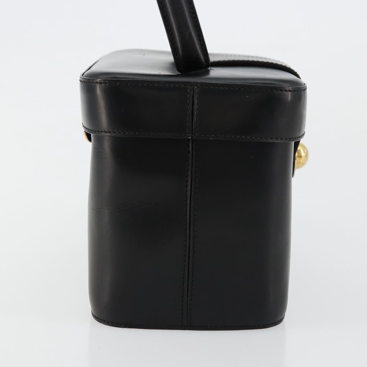 CELINE Vanity Cosmetic Pouch Leather Black Gold Auth 179213