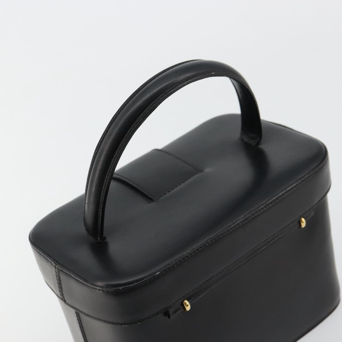 CELINE Vanity Cosmetic Pouch Leather Black Gold Auth 179213