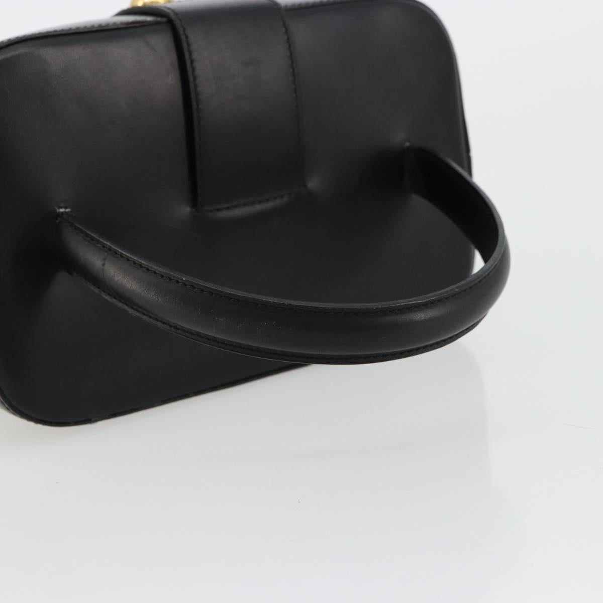 CELINE Vanity Cosmetic Pouch Leather Black Gold Auth 179213