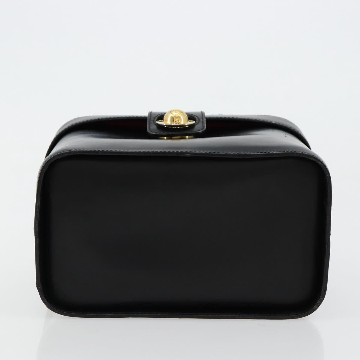 CELINE Vanity Cosmetic Pouch Leather Black Gold Auth 179213
