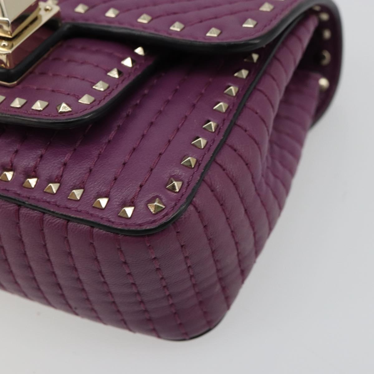 VALENTINO Rock Studs Shoulder Bag Leather 2way Purple Gold Auth 179216A