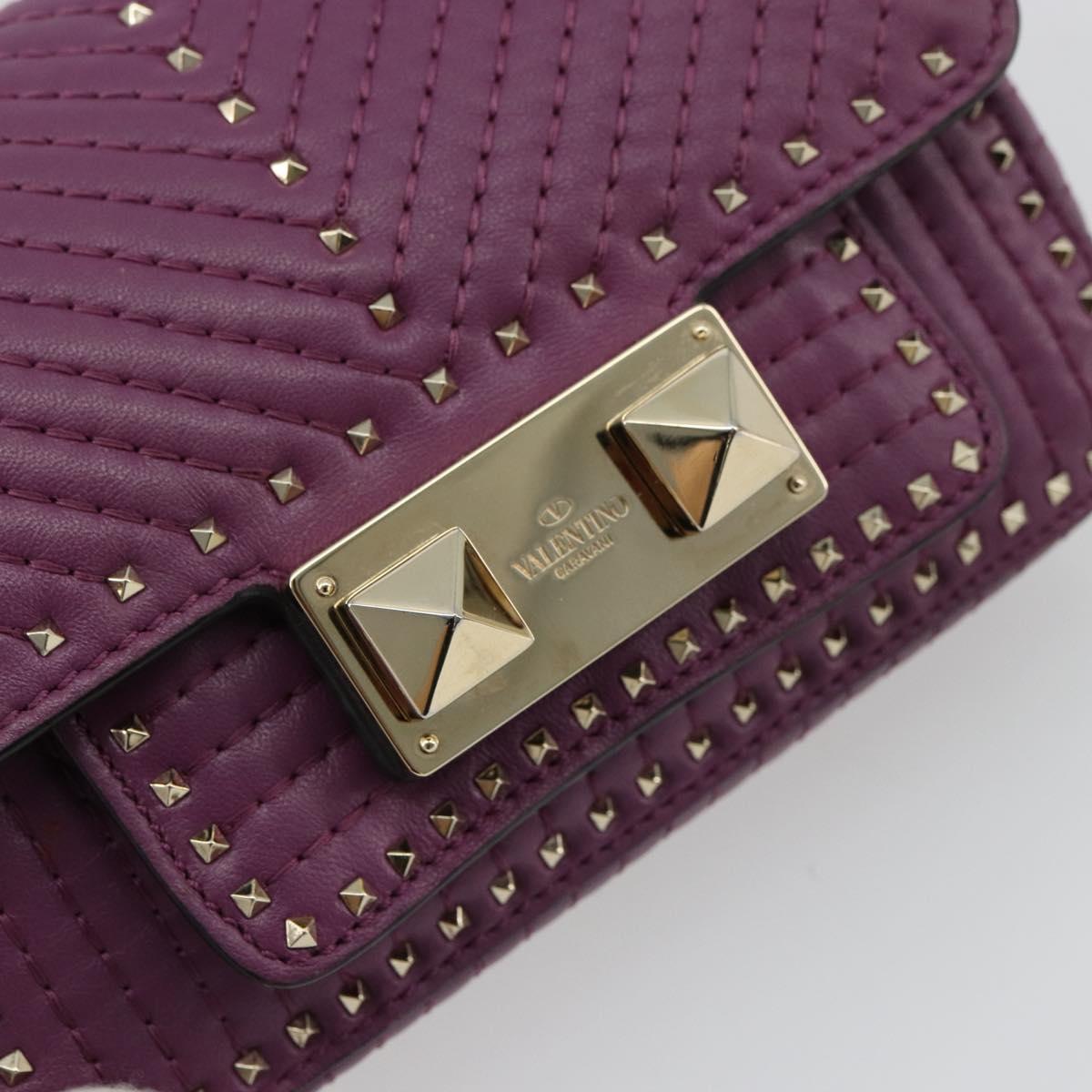 VALENTINO Rock Studs Shoulder Bag Leather 2way Purple Gold Auth 179216A