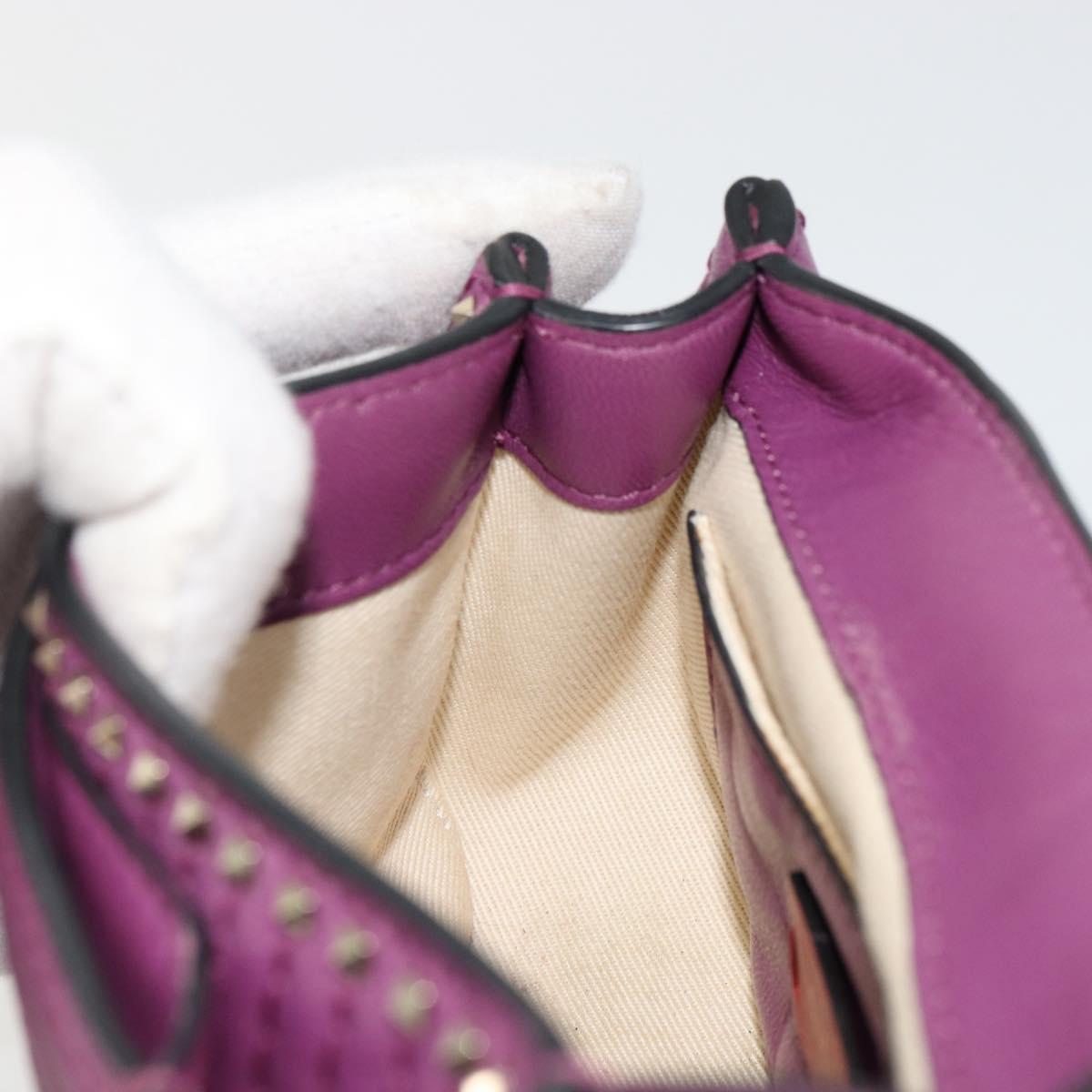 VALENTINO Rock Studs Shoulder Bag Leather 2way Purple Gold Auth 179216A