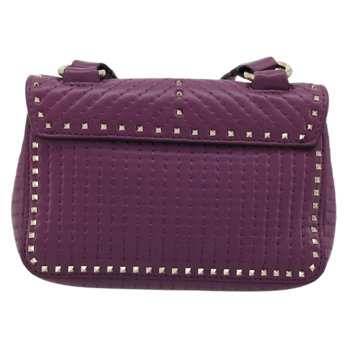 VALENTINO Rock Studs Shoulder Bag Leather 2way Purple Gold Auth 179216A