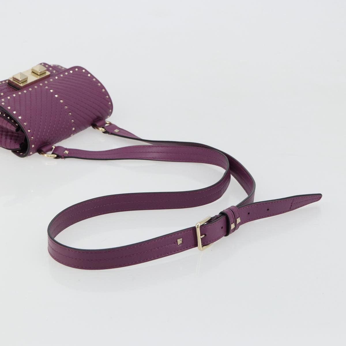 VALENTINO Rock Studs Shoulder Bag Leather 2way Purple Gold Auth 179216A
