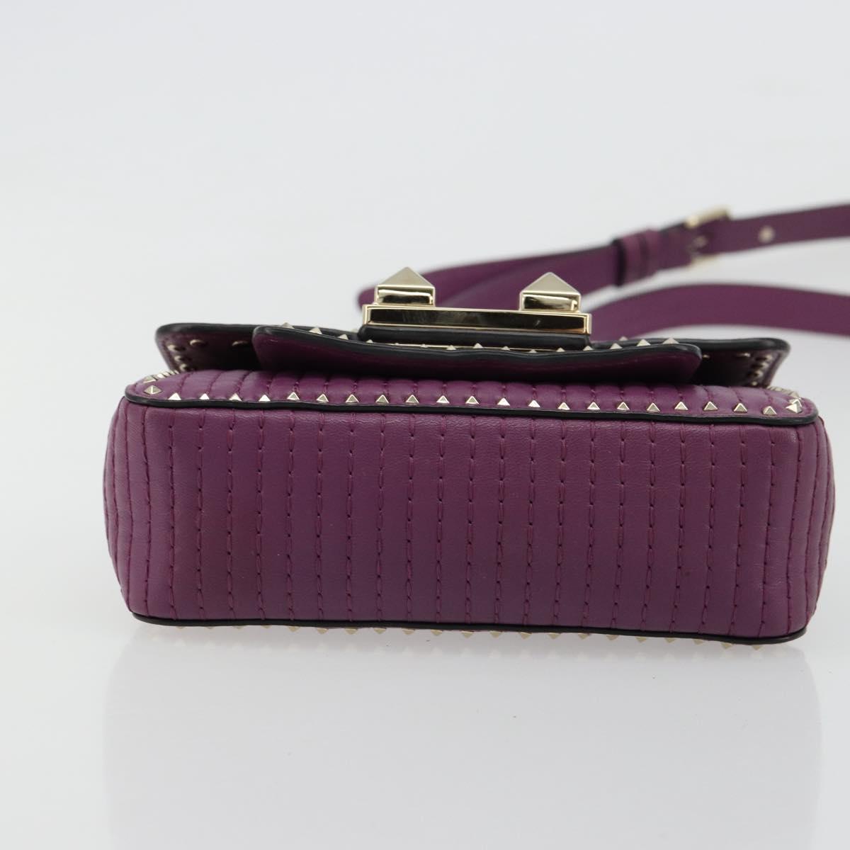VALENTINO Rock Studs Shoulder Bag Leather 2way Purple Gold Auth 179216A