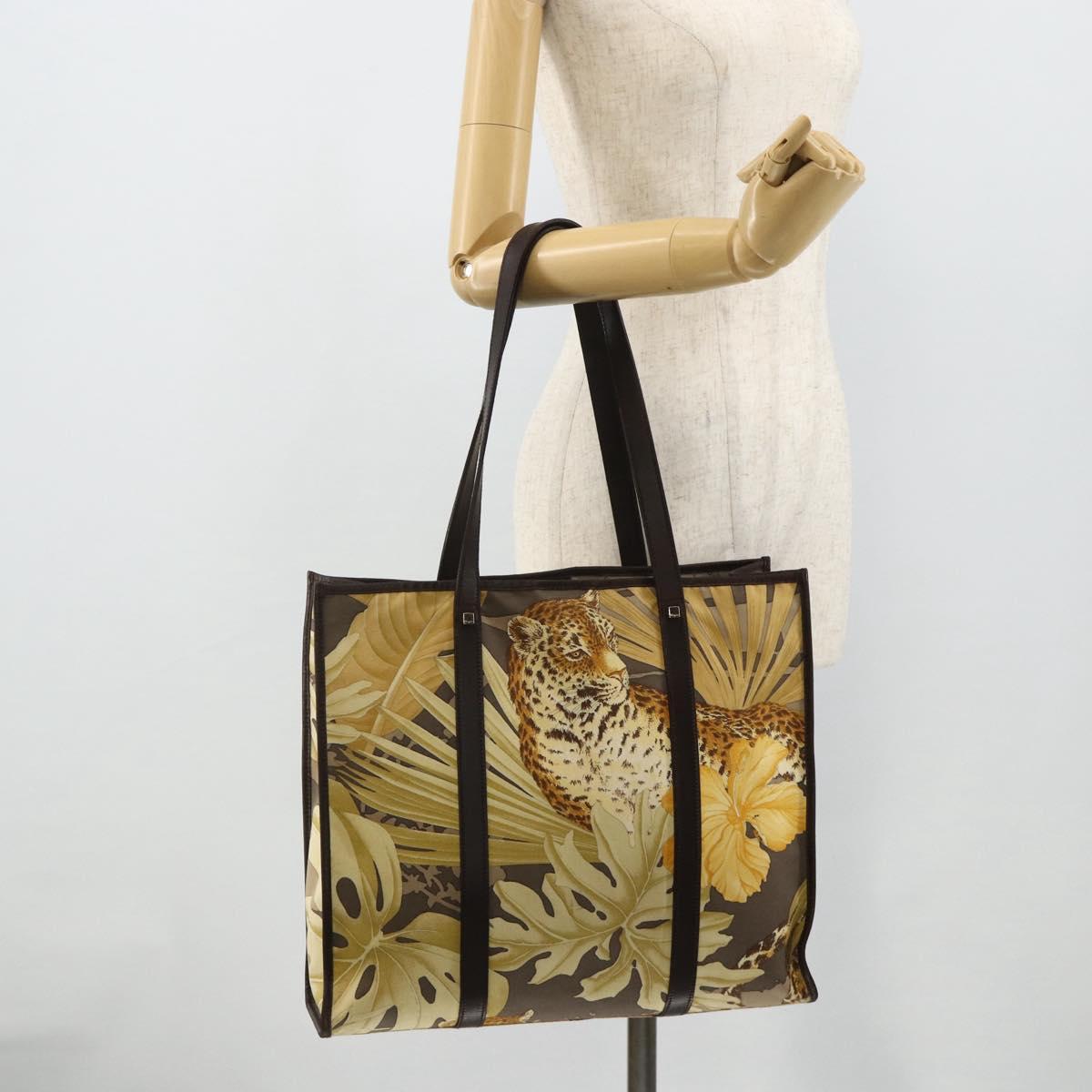 Salvatore Ferragamo Tote Bag Nylon Brown Gold Auth 179217A