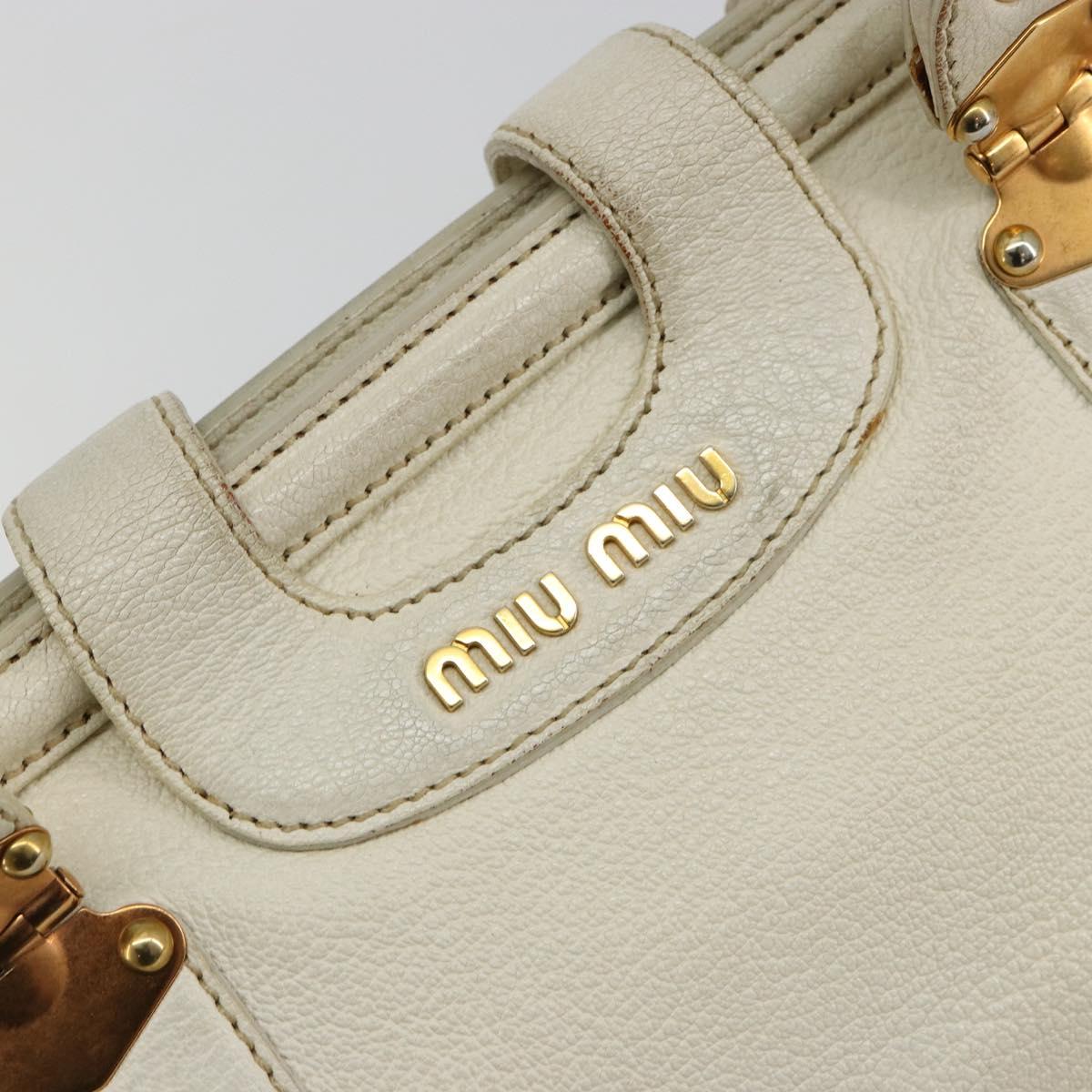 Miu Miu Tote Bag Leather White Gold Auth 179220A