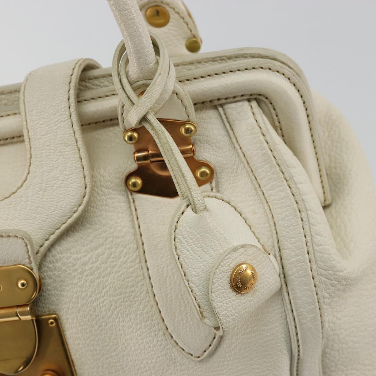 Miu Miu Tote Bag Leather White Gold Auth 179220A