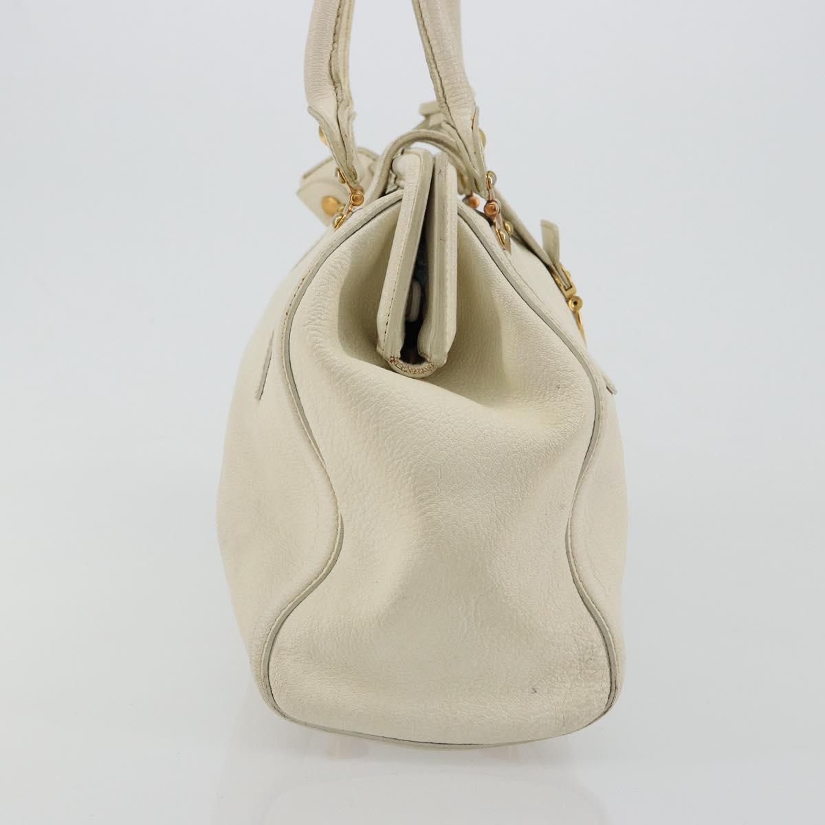 Miu Miu Tote Bag Leather White Gold Auth 179220A