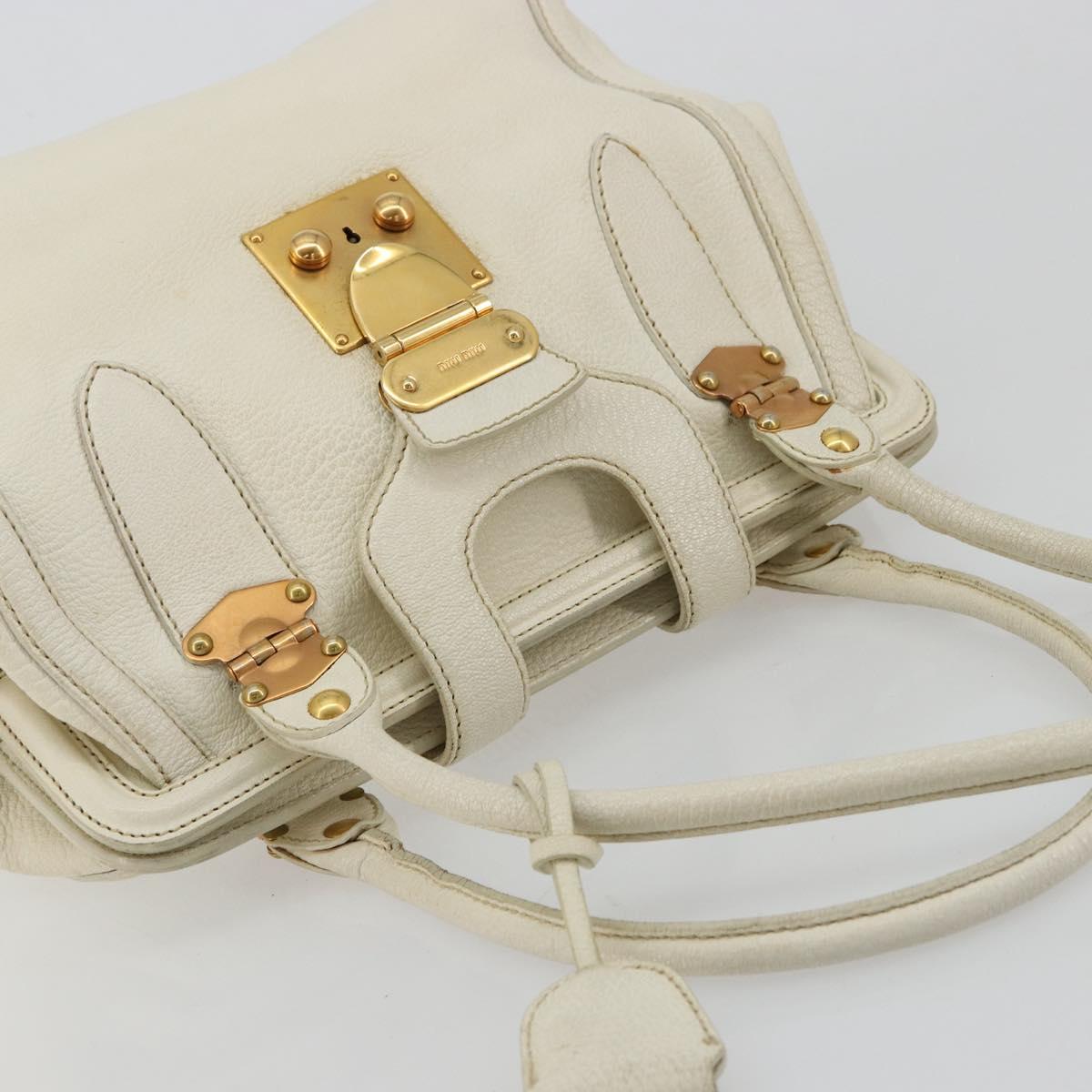 Miu Miu Tote Bag Leather White Gold Auth 179220A