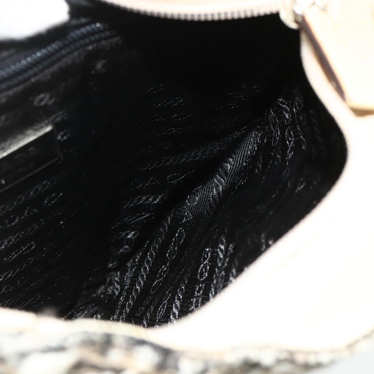 PRADA Hand Bag Leather Tweed Black Silver Auth 179221A