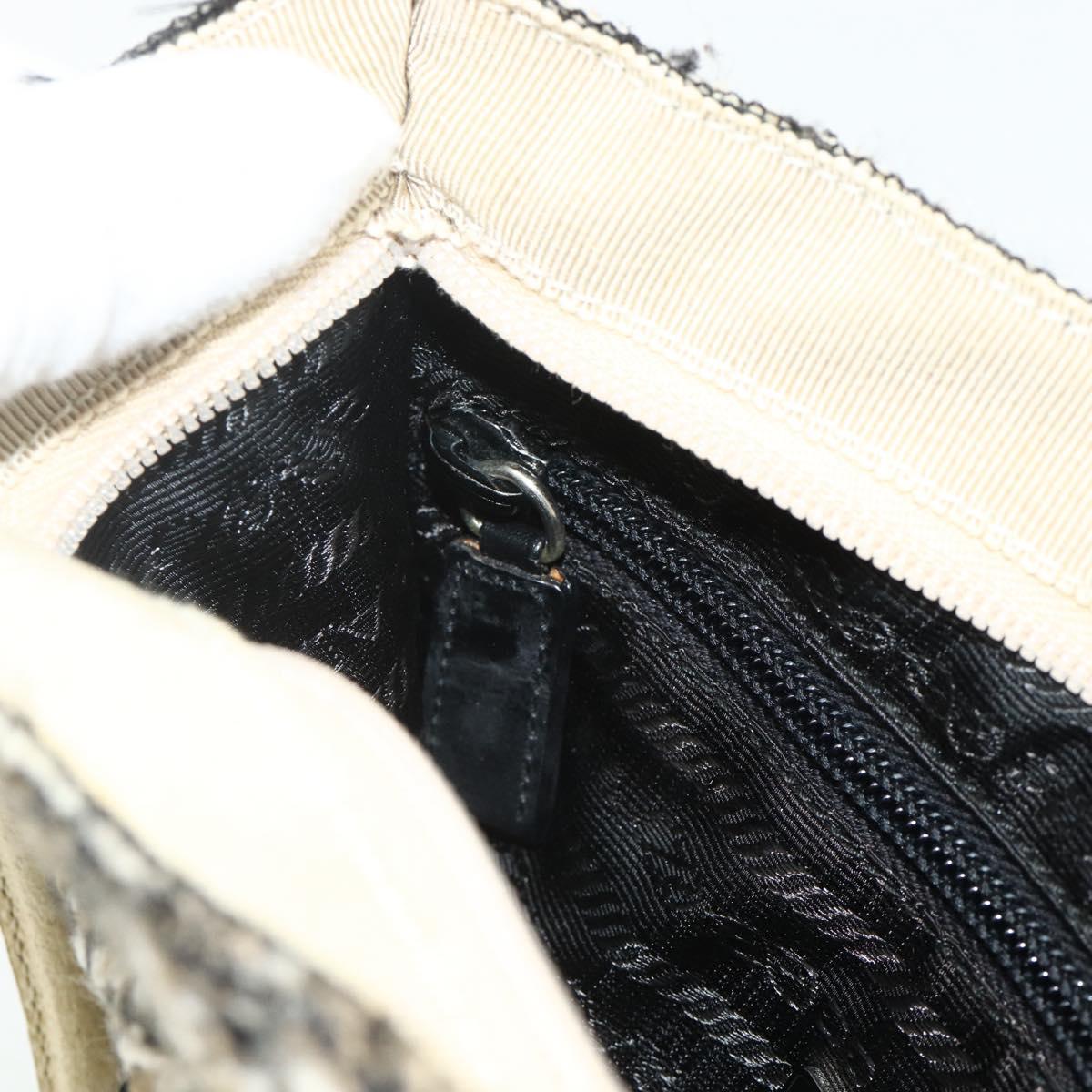 PRADA Hand Bag Leather Tweed Black Silver Auth 179221A