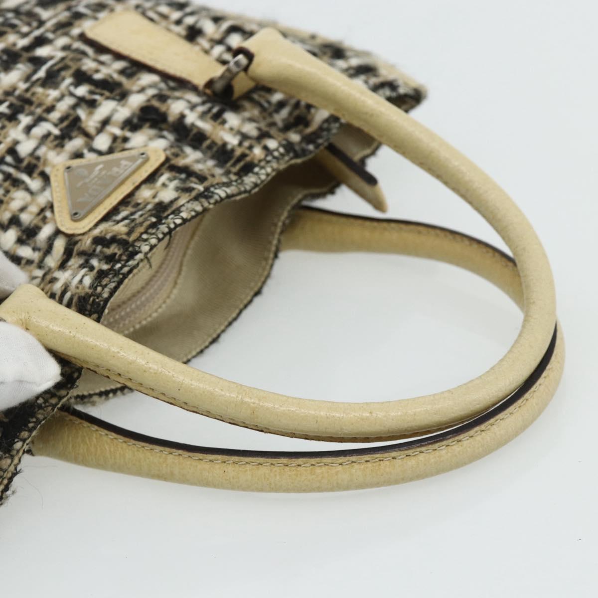PRADA Hand Bag Leather Tweed Black Silver Auth 179221A