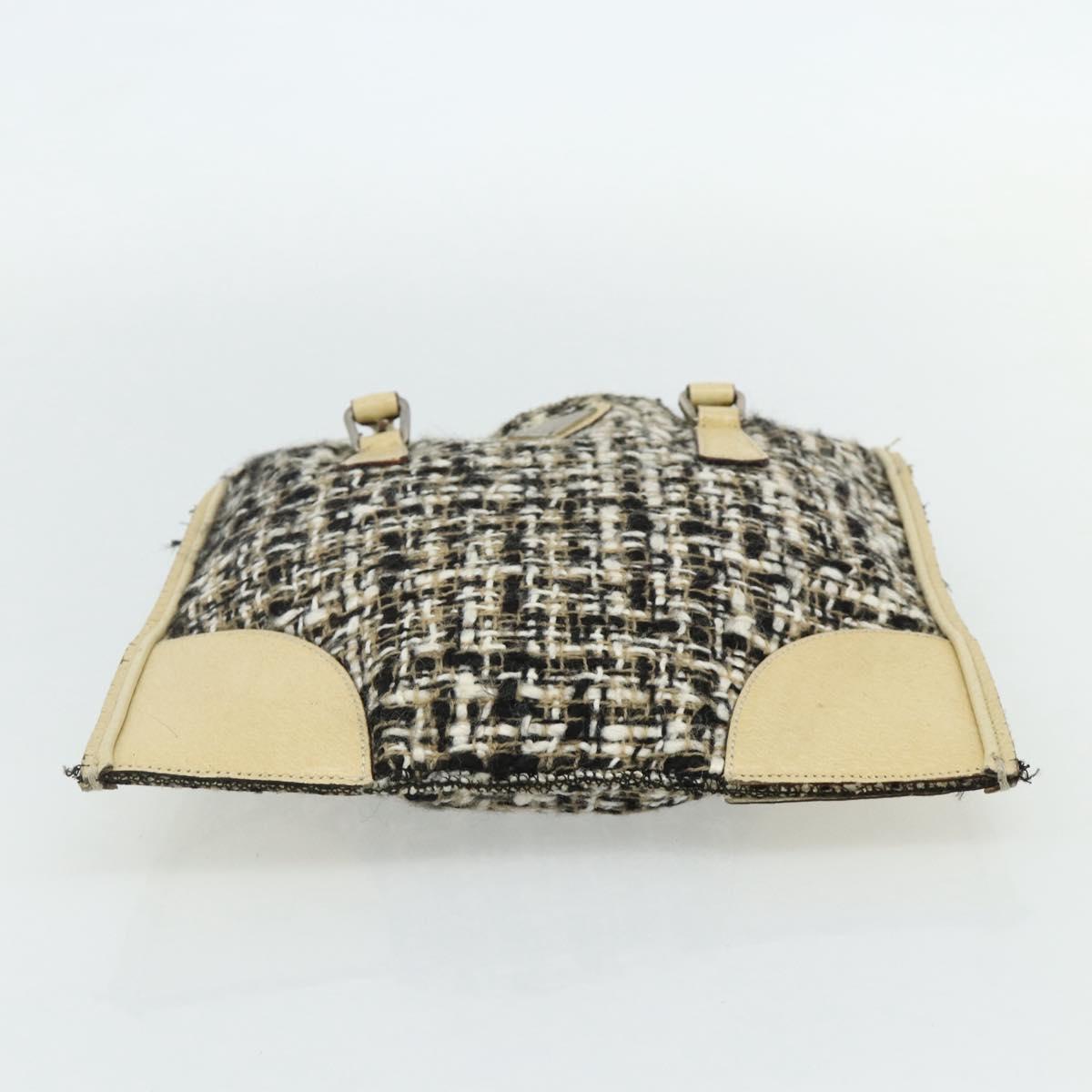 PRADA Hand Bag Leather Tweed Black Silver Auth 179221A