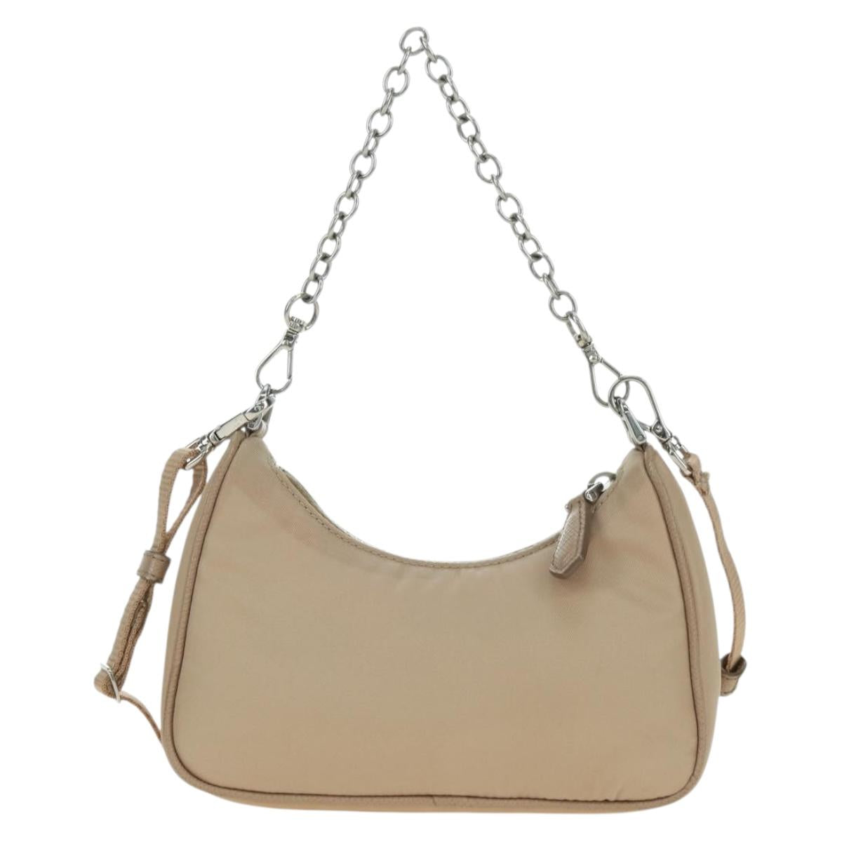 PRADA Shoulder Bag Nylon 2way Beige Silver Auth 179223M