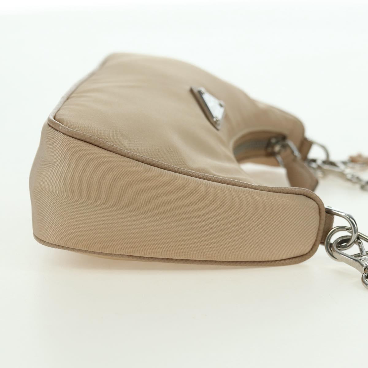 PRADA Shoulder Bag Nylon 2way Beige Silver Auth 179223M