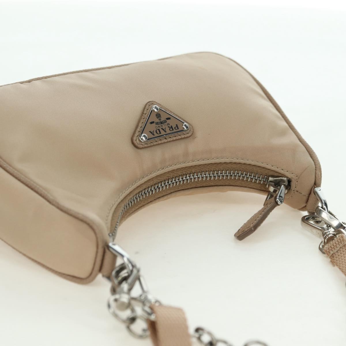 PRADA Shoulder Bag Nylon 2way Beige Silver Auth 179223M