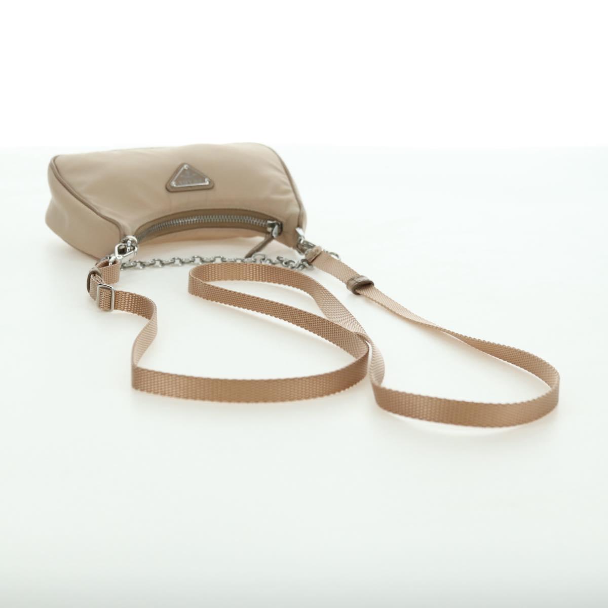 PRADA Shoulder Bag Nylon 2way Beige Silver Auth 179223M