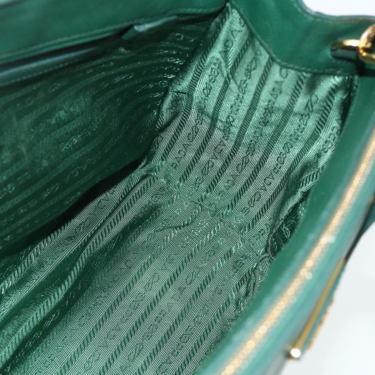 PRADA Hand Bag Safiano leather 2way Green Gold Auth 179225A