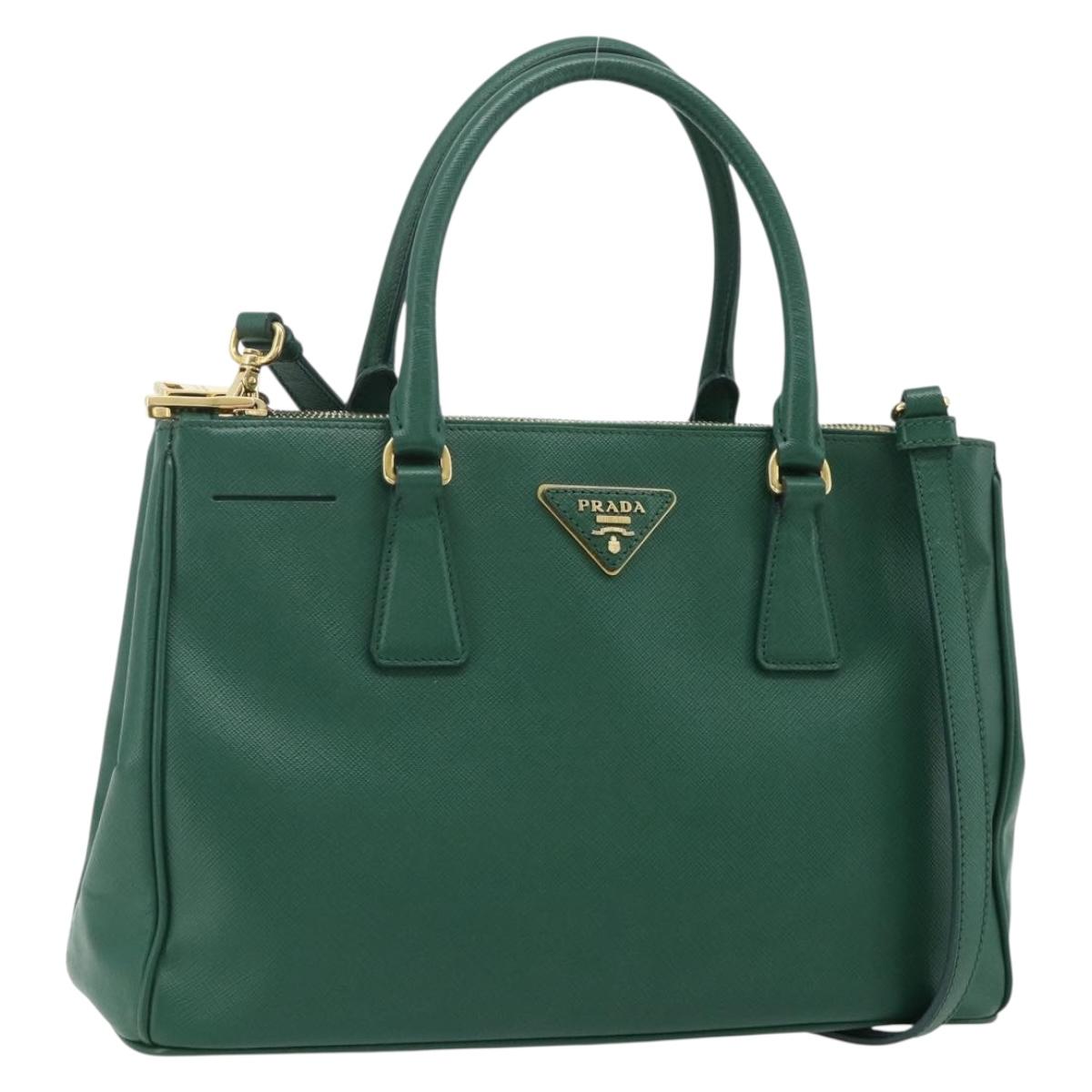 PRADA Hand Bag Safiano leather 2way Green Gold Auth 179225A