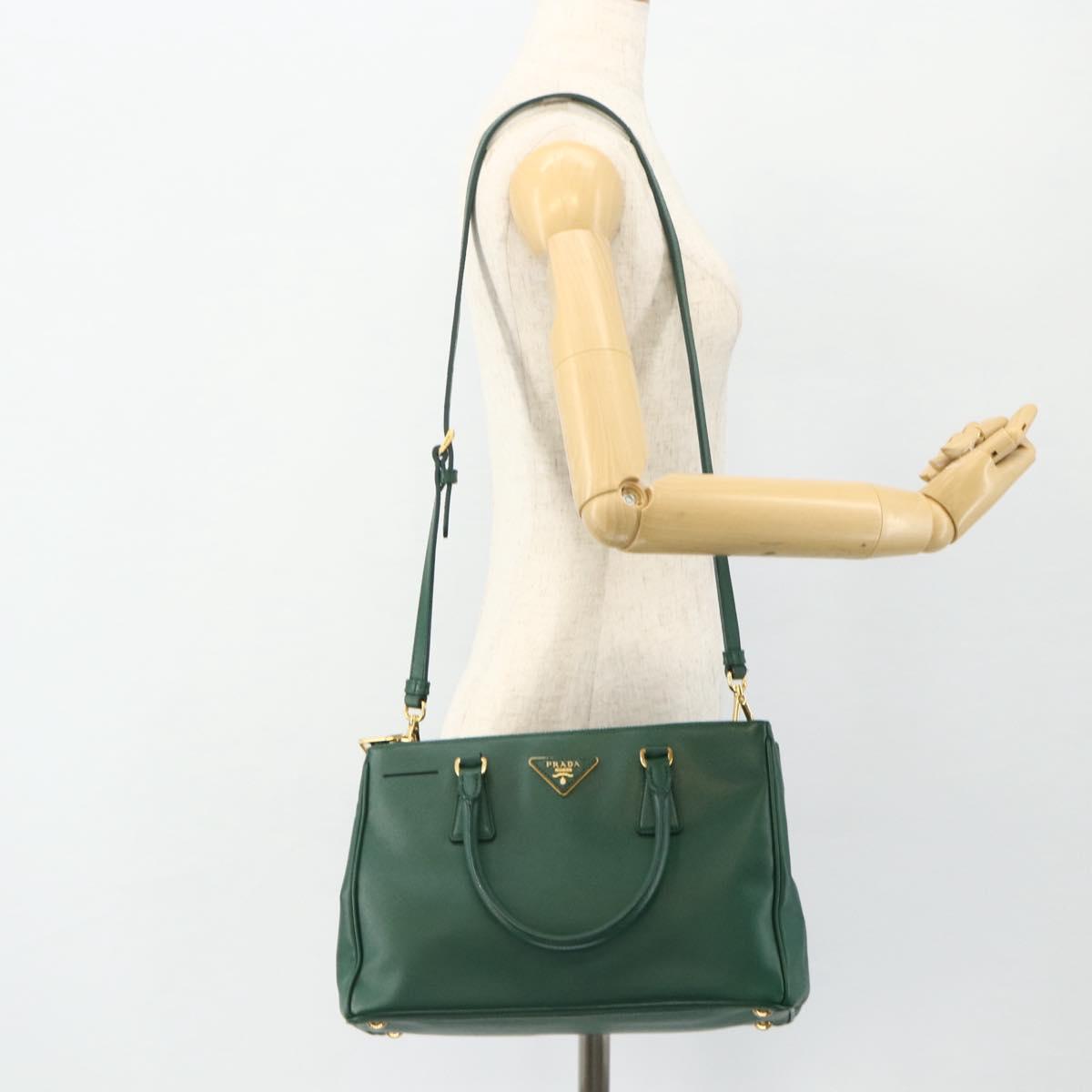 PRADA Hand Bag Safiano leather 2way Green Gold Auth 179225A