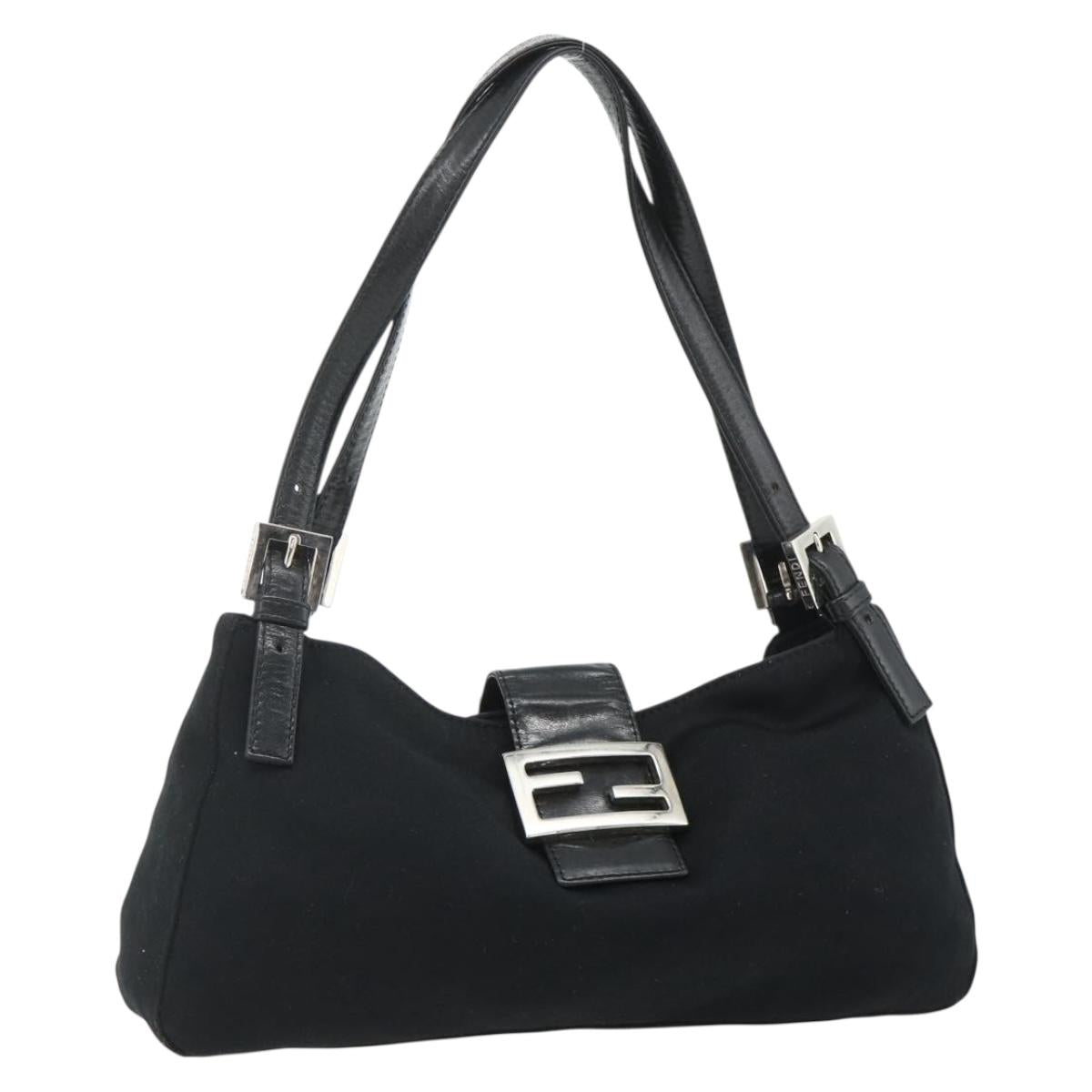 FENDI Mamma Baguette Shoulder Bag Nylon Black Silver Auth 179226